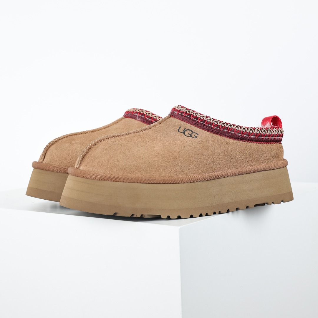 UGG Tazz Slipper Chestnut maroon red edge ethnic woven thick bottom half slippers 1122553-CHE