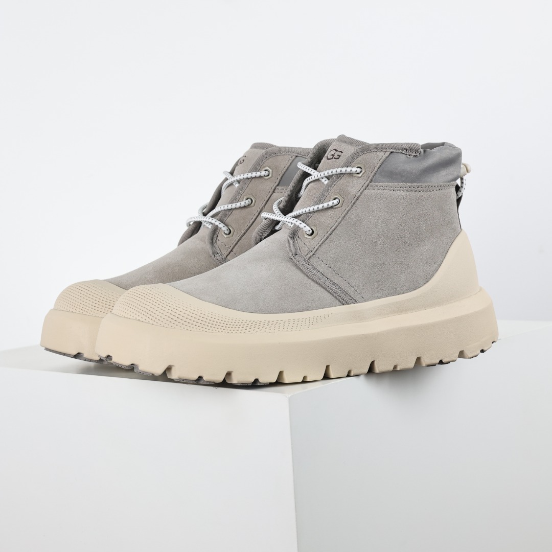 UGG Neumel Weather Hybrid light gray body beige base outdoor lace-up booties 1143991-SAND