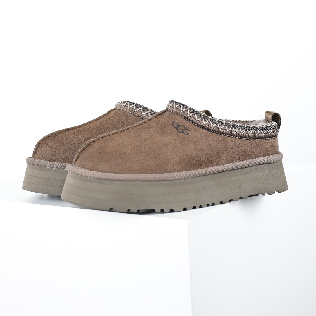 UGG Tazz Slipper Hickory dark brown gray edge ethnic woven thick bottom half slippers 1122553-HICK