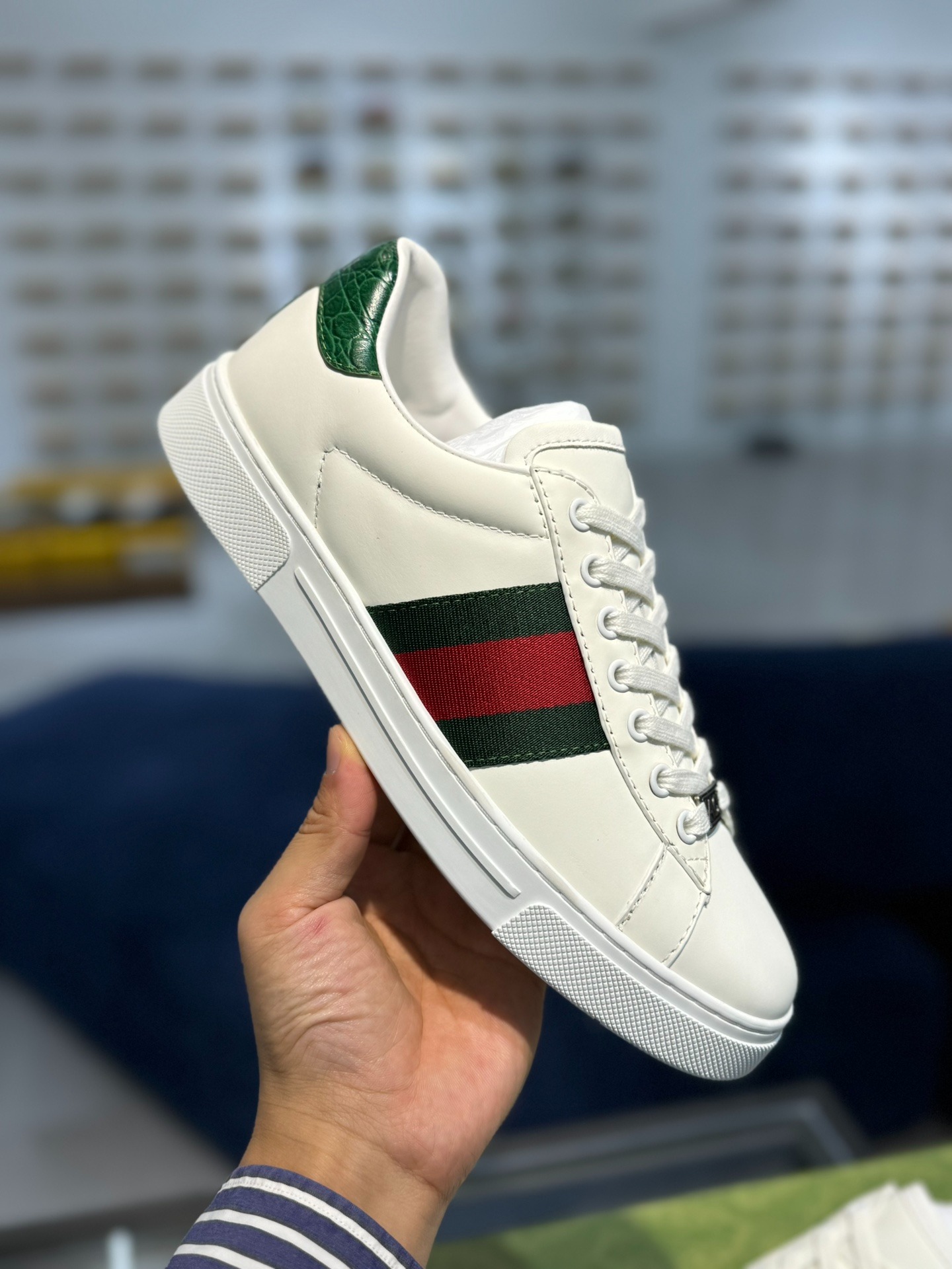 Gucci Ace Sneaker classic red and green ribbon white shoes ‑a38g0‑9064